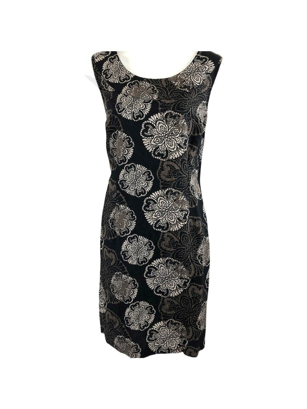 212 Collection Womens Black Brown Print Sleeveless Knee Length Linen Dress sz 6